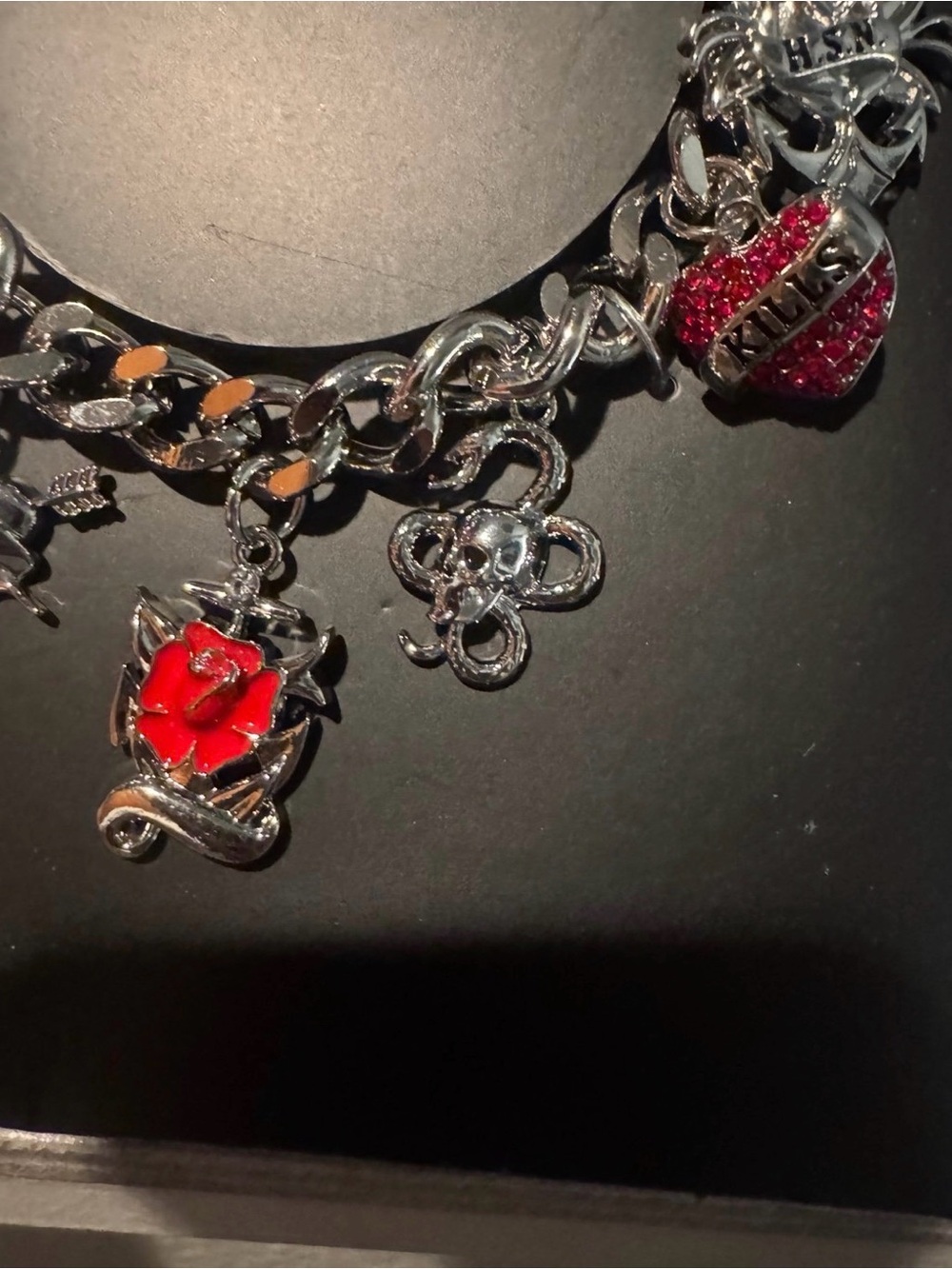 Ed Hardy Silver tone Charm Bracelet with Red enamel Accents bnip - Picture 8 of 10